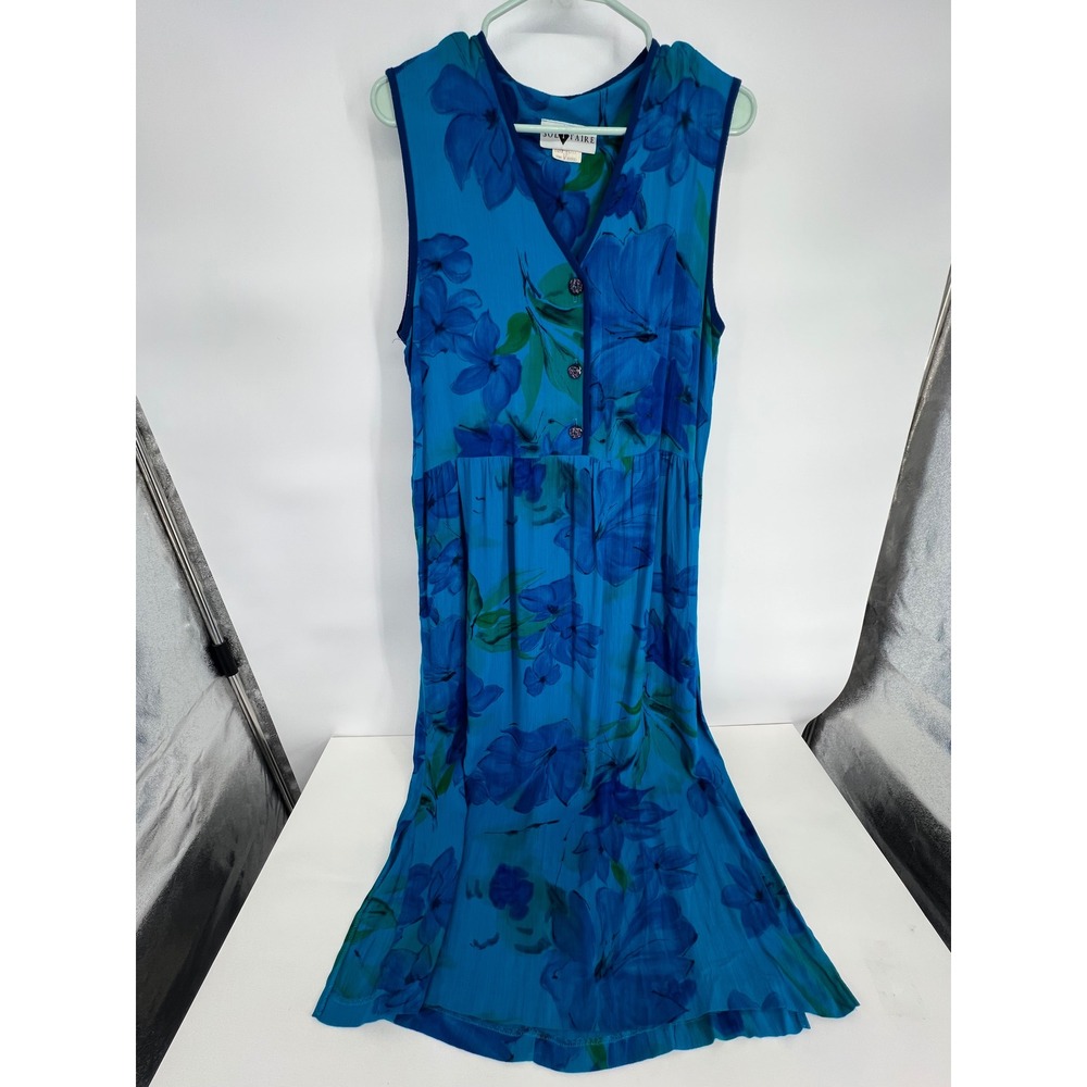 Solitaire Vintage 90s Blue‎ Floral Maxi Dress Sleeveless Button Front Size 12